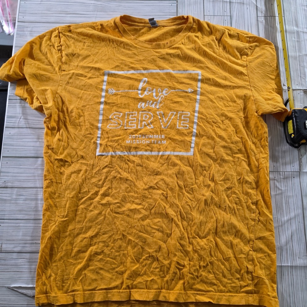 Next Level Mens Love and Serve 2019 Mission Team T-Shirt Yellow Large John 13:34